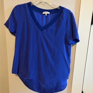 Milly Royal Blue V-Neck Short Sleeve Top 100% silk